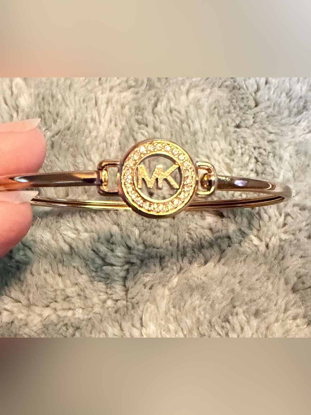 Michael Kors Gold Tone Crystal Pavé MK Logo Bangle Bracelet - Good Condition